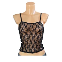 Débardeur transparent en dentelle florale et maille, Vintage des années 90, bretelles Spaghetti, haut d'été sans manches pour femmes, Y2K Fairycore, dos nu, haut court 4