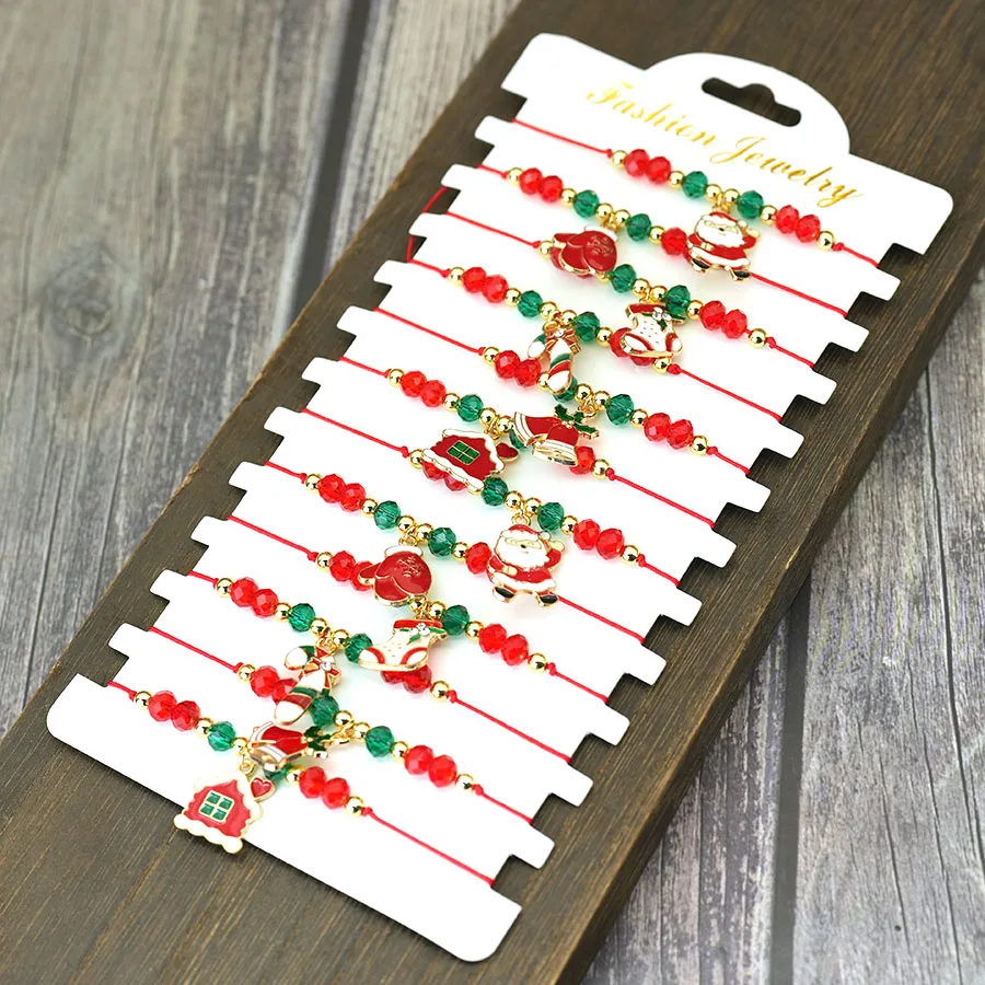 Handmade Red Braided Christmas Bracelet Adjustable Unisex