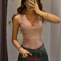 KONDALA Trendy Party Sexy Women Jumpsuit Patchwork Lace Halter Backless Bodysuit New Fashion 2026 Spring Summer Holiday Jumpsuit - Image 2