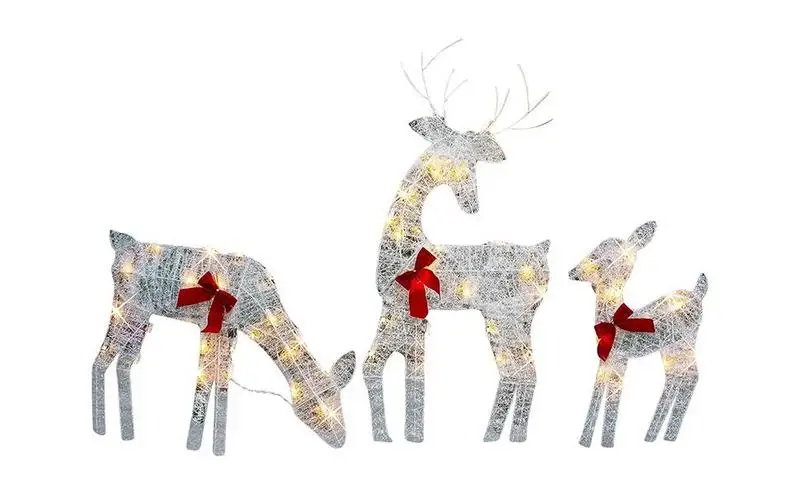 

LED Lighted Christmas Reindeer Statue Glittering Mesh Standing Deer Battery Operated Family Decor for Lawn Indoor Outdoor Decor