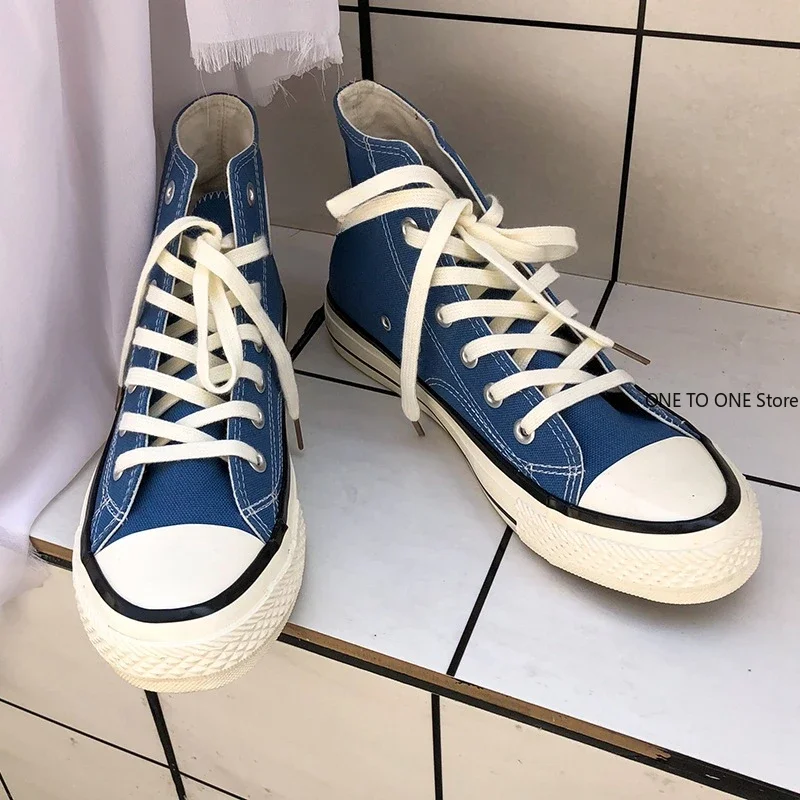 Unisex Casual Simple Comfort Breathable Vulcanization Sneakers Lace-Up Canvas Trendy High Top Shoes Sapatos Formais Masculinos 2