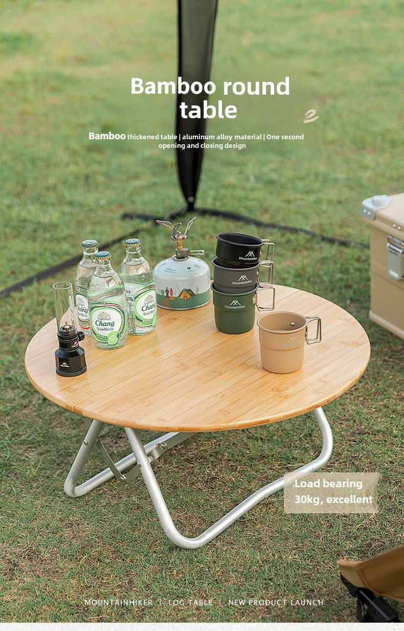 MOUNTAINHIKER Outdoor Camping Bamboo Folding Table, Portable Folding Table, Outdoor Dining Table, Picnic BBQ Table, Quick Storag