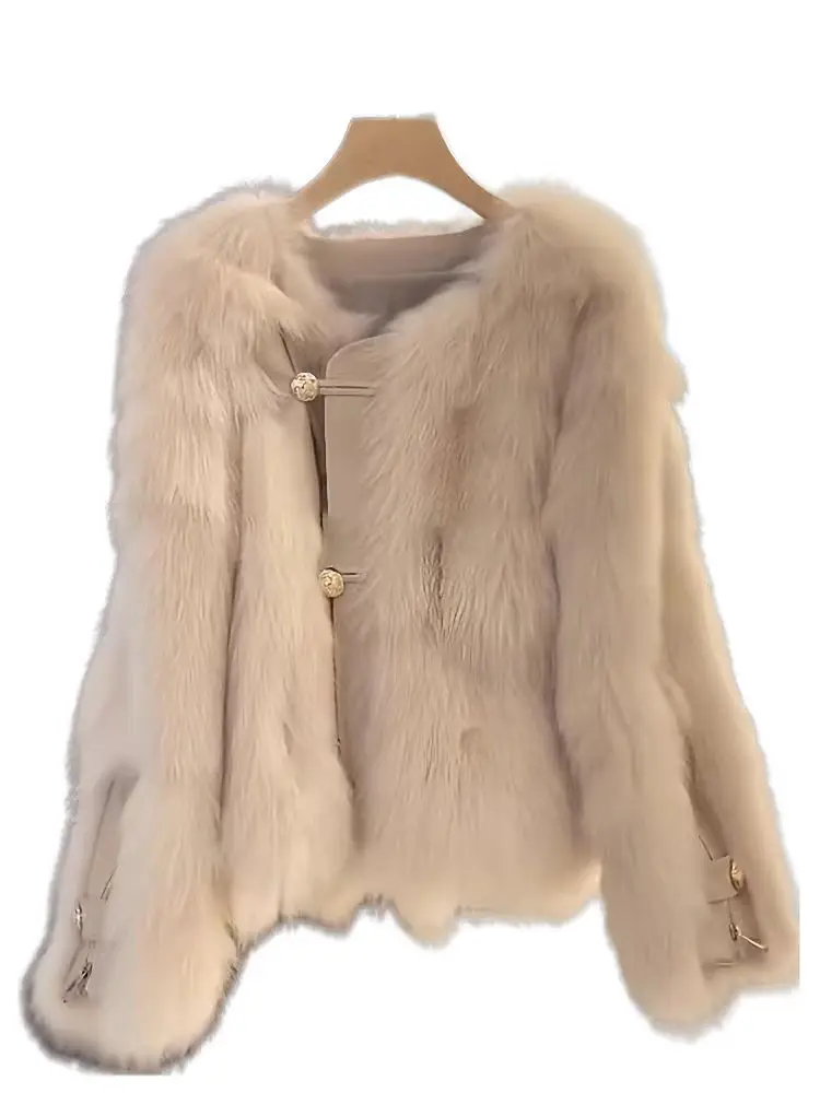 Korean Style Small Fragrant Style Fake Fur, Light Cooked Style Plush Thick Round Neck Fur Coat, New for Women's Autumn and Winte