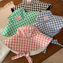 격자 무늬 어부 모자 유행 해변 해변 양산 모자 양면 착용 가능한 격자 무늬 여름 자외선 차단제 모자