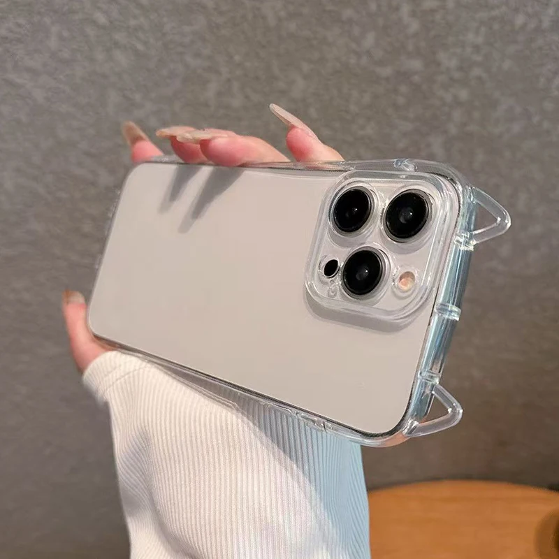 Cute 3D Ears Clear Case For iPhone 17 16 15 14 13 12 11 Pro Max 8 7 Plus SE 17promax Cartoon Rilakkuma Pendant TPU Cover Shell 5