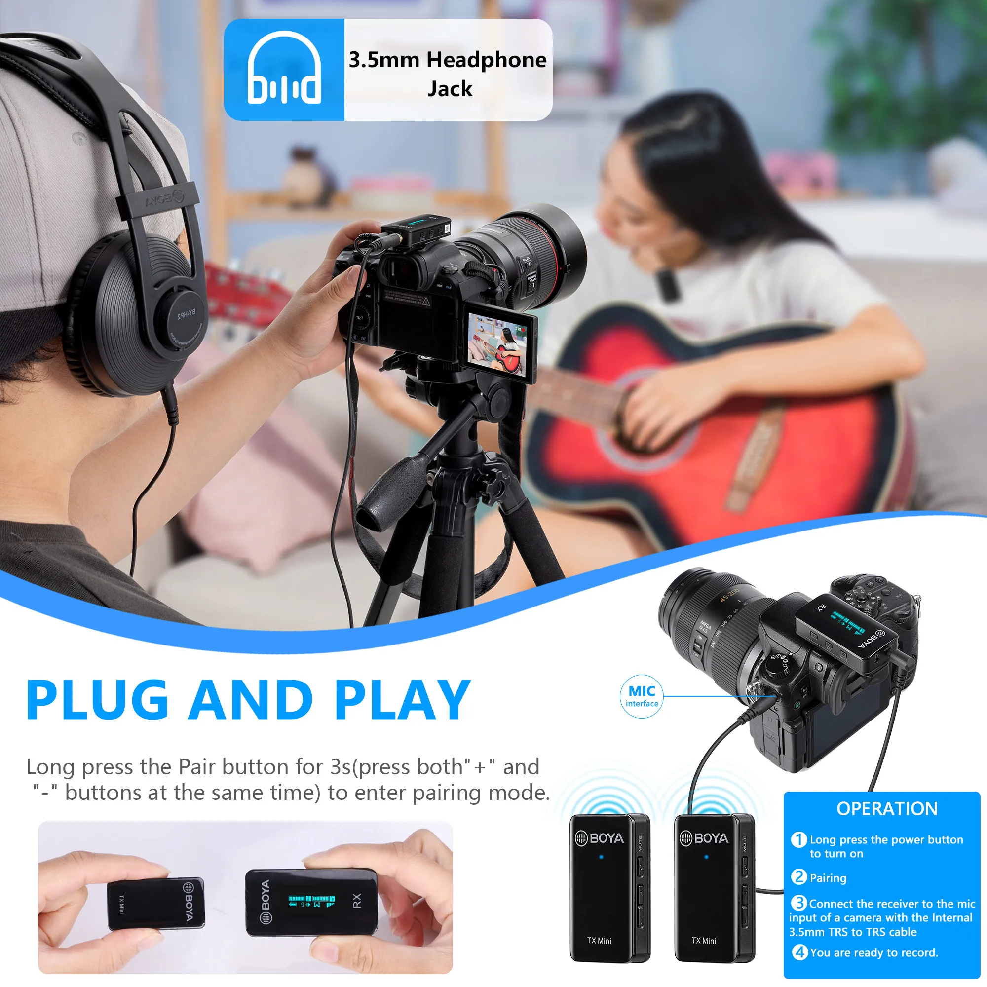 BOYA BY-XM6 Mini Wireless Lavalier Lapel Microphone for iPhone Android DSLR Camera PC Laptop Smartphone Live Streaming Youtube