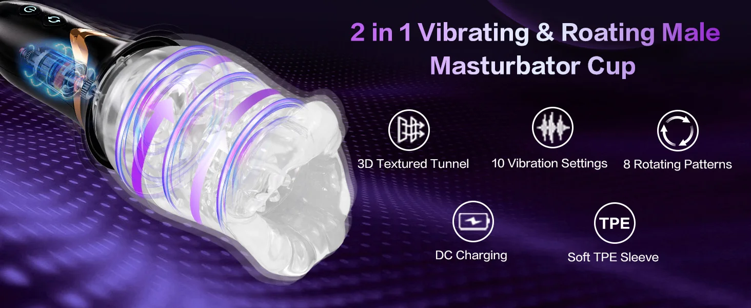 Automatic Vibrating Rotating Male Masturbator Cup with 8 Rotation & 10 Vibration Electric Pocket Pussy Blowjob Sex Toys for Men