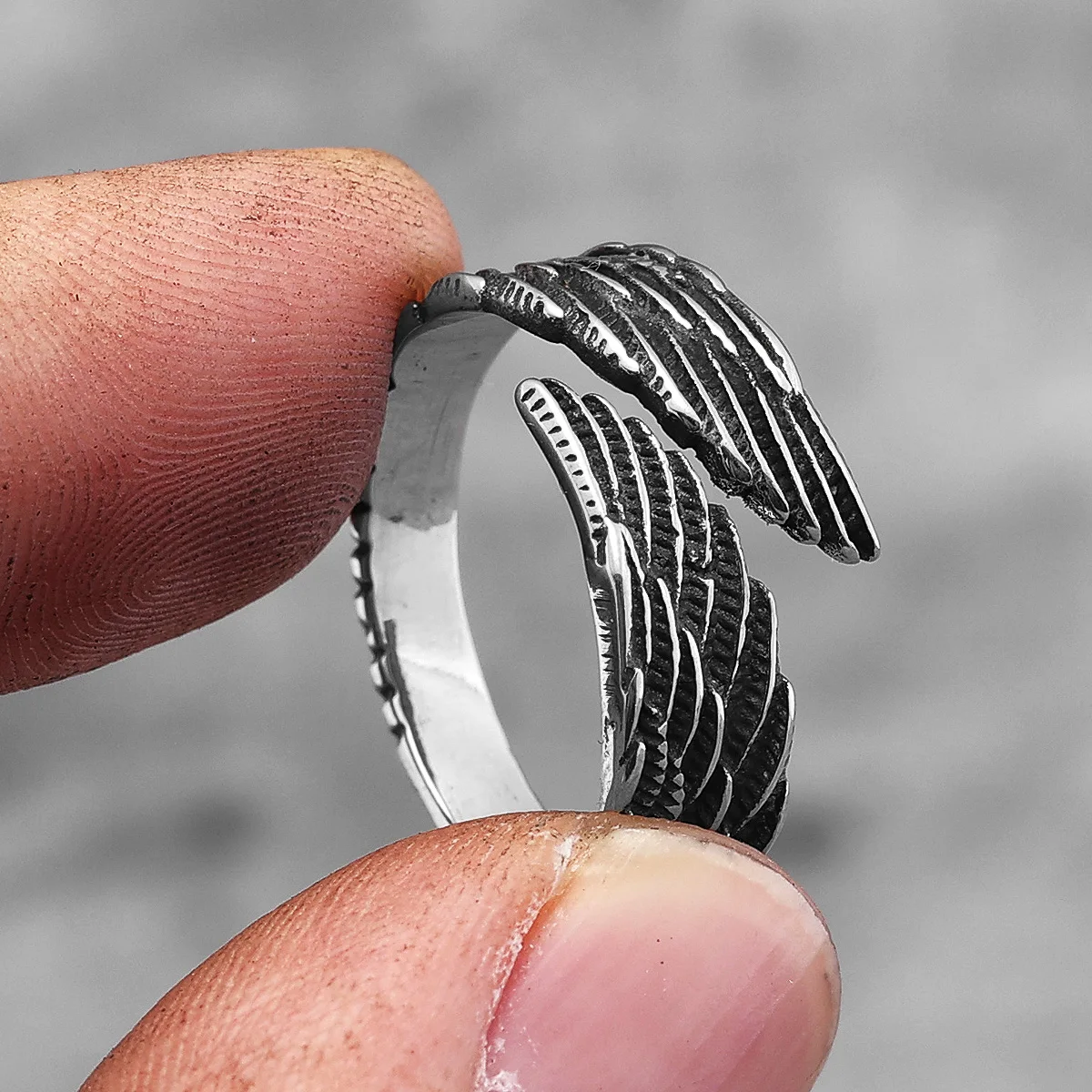 Angel Wings Stainless Steel Mens Womens Rings Punk Trendy Cool for Couple Girl Boyfriend Biker Jewelry Creativity Gift Wholesale 5