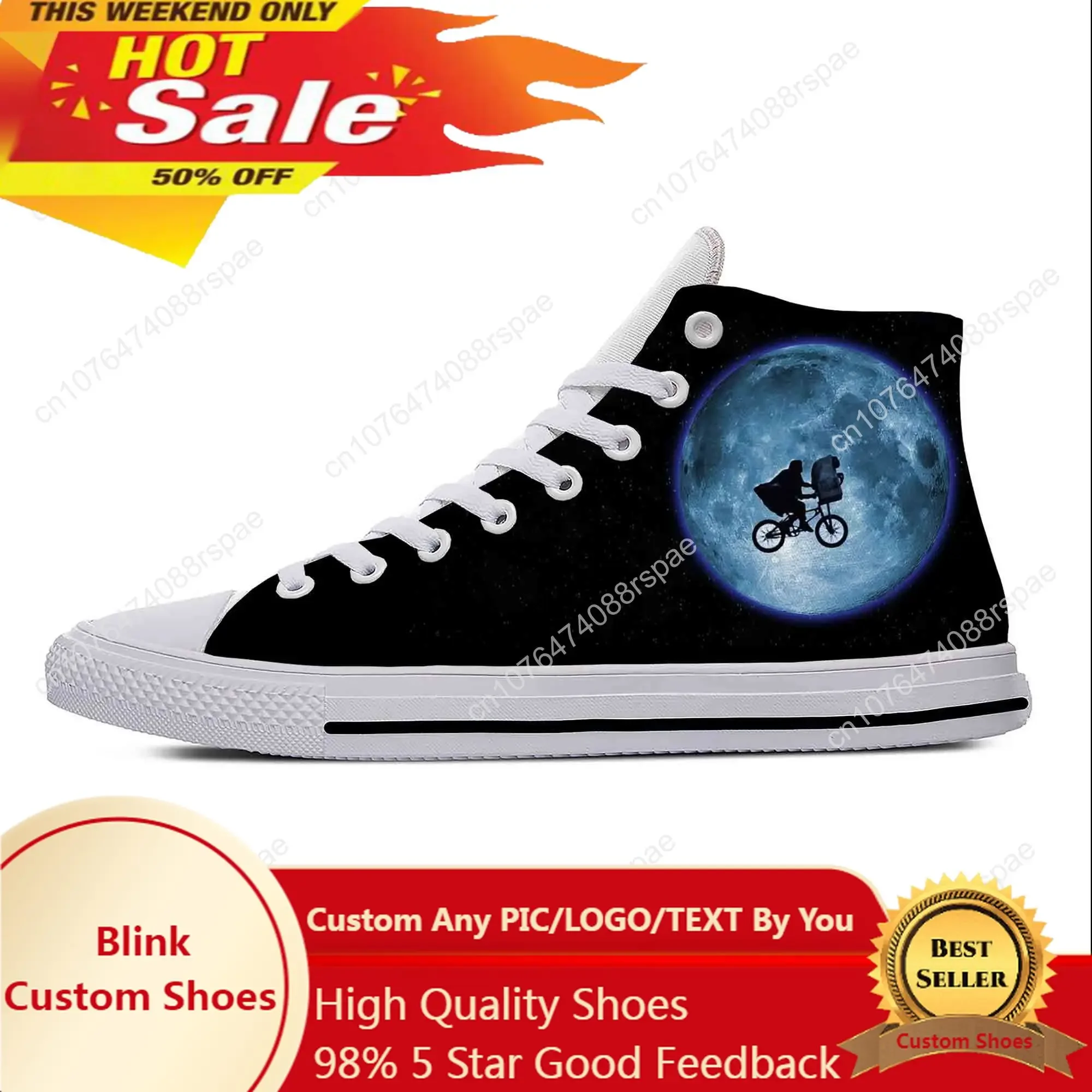 

Hot ET Extra Terrestrial Alien Anime Cartoon Manga High Top Casual Shoes Lightweight Board Shoes Breathable Men Women Sneakers