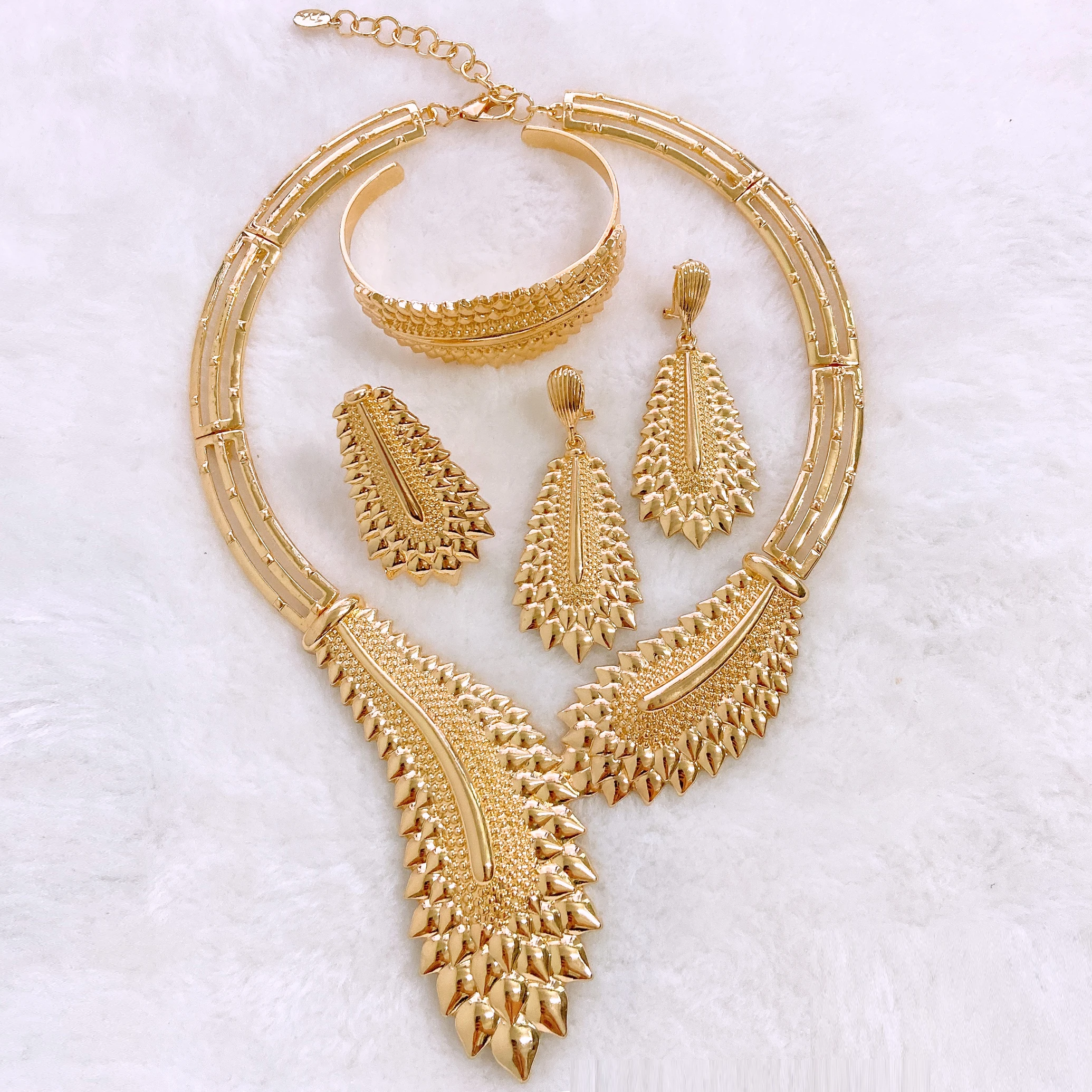 

Italian Gold Plated Necklace Earrings Bangle Ring Women Jewelry Sets Nigerian Accessories