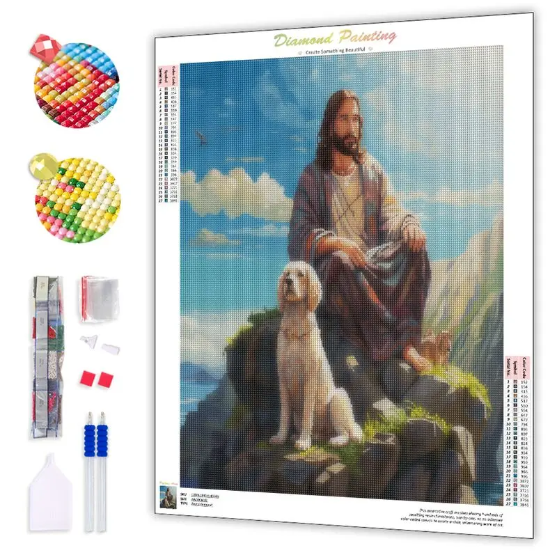 CHENISTORY Full Diamond Mosaic Jesus And The Lamb 5D Diamond Embroidery Painting Portrait Arts And Crafts Pictures For The Home diamond painting