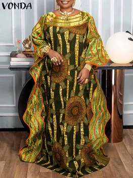 Plus Size 5XL VONDA Bohemian Women Long Dress Summer Printed Ruffled Maxi Sundress Flare Sleeve Loose Casual Robe Party Vestidos 1