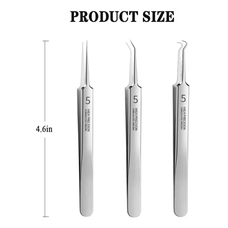 Medical Stainless Steel Blackhead Tweezers Pimple Comedone Remover Nipper Curved Bend Head Face Cleaner Acne Clip Beauty Tool