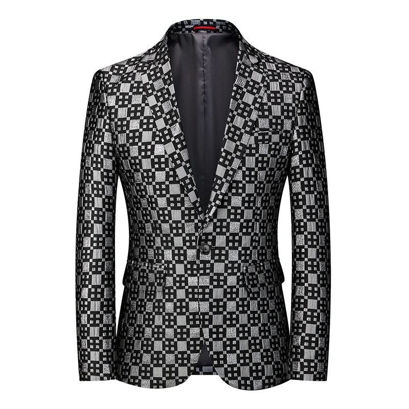 

2023 Red Silver Green Plaid Blazer Suit For Men Slim Fit Tuxedo Blazer Male Vintage Jacket Chaquetas Elegantes Para Hombres