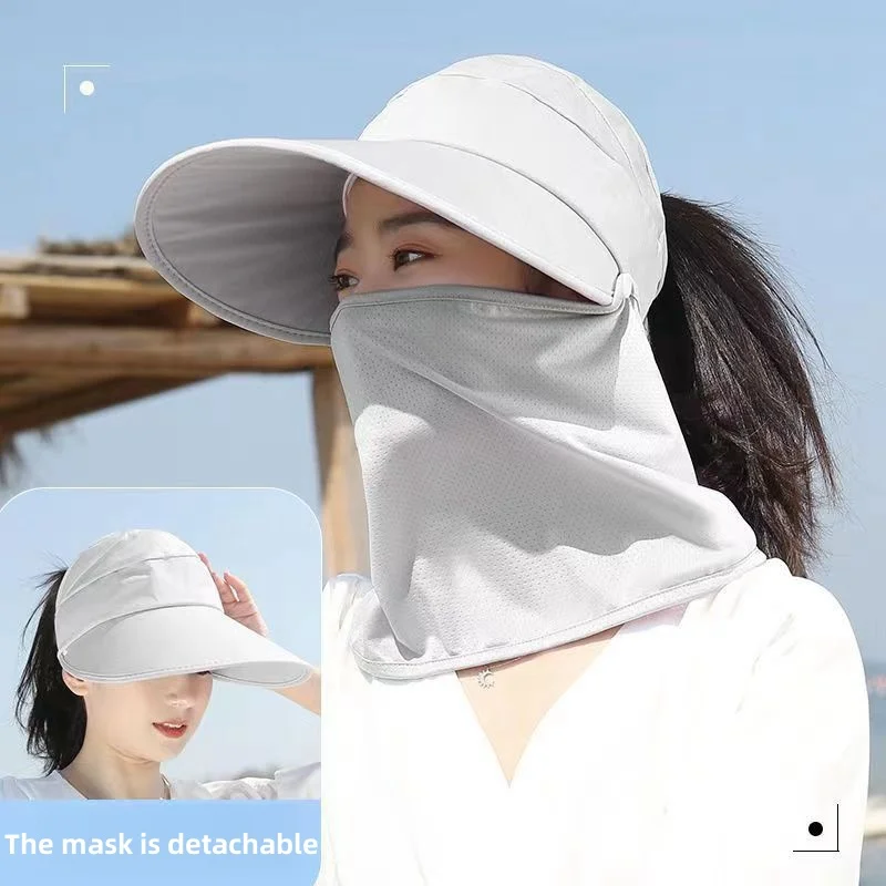 남성용 여성용 와이드 브림 모자 야외 사이클링 UV 자외선 차단 탈부착 가능한 마스크 자외선 방지 캡(페이스 커버 넥 플랩 포함)