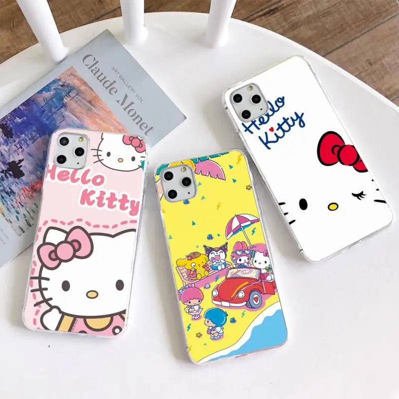 

Cute Cartoon Sanrio Hello Kitty Phone Case For iphone 15 14 Plus 13 12 Mini 11 Pro Max XS X XR Soft Transparent Cover