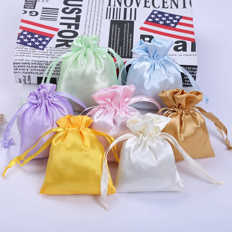 10pcs Silk Stain Drawstring Gift Bags with Ribbon for Jewelry Hair Travel Watch Bead Ring Makeup Pouch Wedding Favors Candy Bag