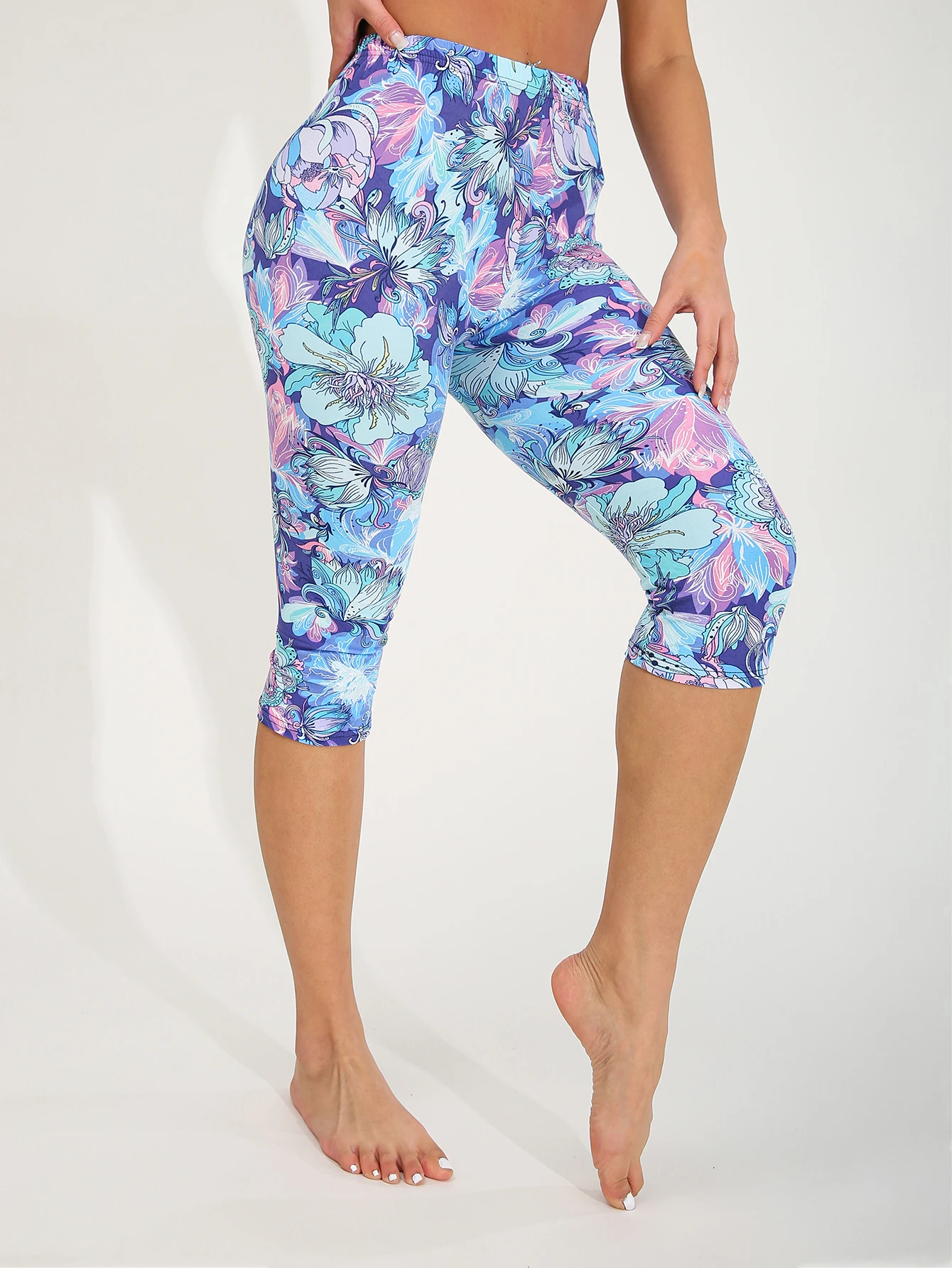 Fashionable And Casual Women's Legging Purple Blue Flower Sports Fitness Yoga Pants Sexy And Elegant High Stretch Pencil Pants 2