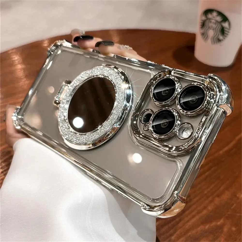 Luxury Glitter Makeup Mirror Case with Plating Holder