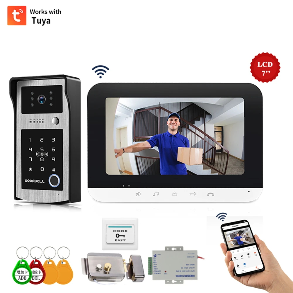 

TUYA Video Intercom WIFI RFID Fingerprint Video Door Phone System Home Intercom with 7 Inch Support Remote APP Unlocking Record