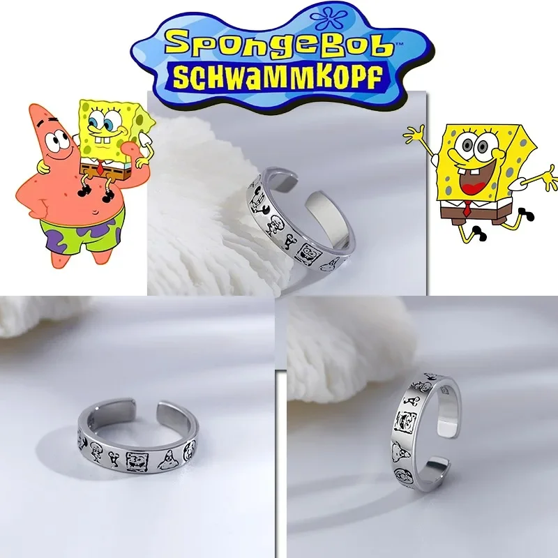 New Patrick Star Spongebob Squarepants Ring Anime Periferiche Cute Cartoon Open Finger Ring Retro Multi-Expression Animation Ring