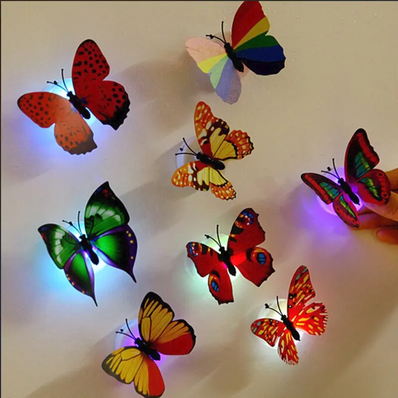 12 PCS 3D Glow Butterfly Wall Stickers Self-Adhesive LED Night Lights for Bedroom Decor, Kids Safe Luminous Nursery Decals