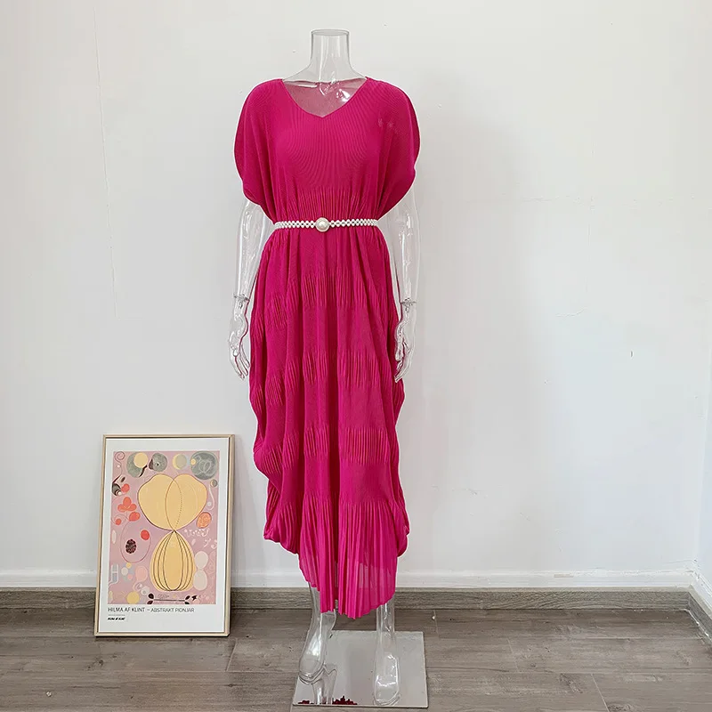 

2023 autumn new pleated long dress belt loose dress