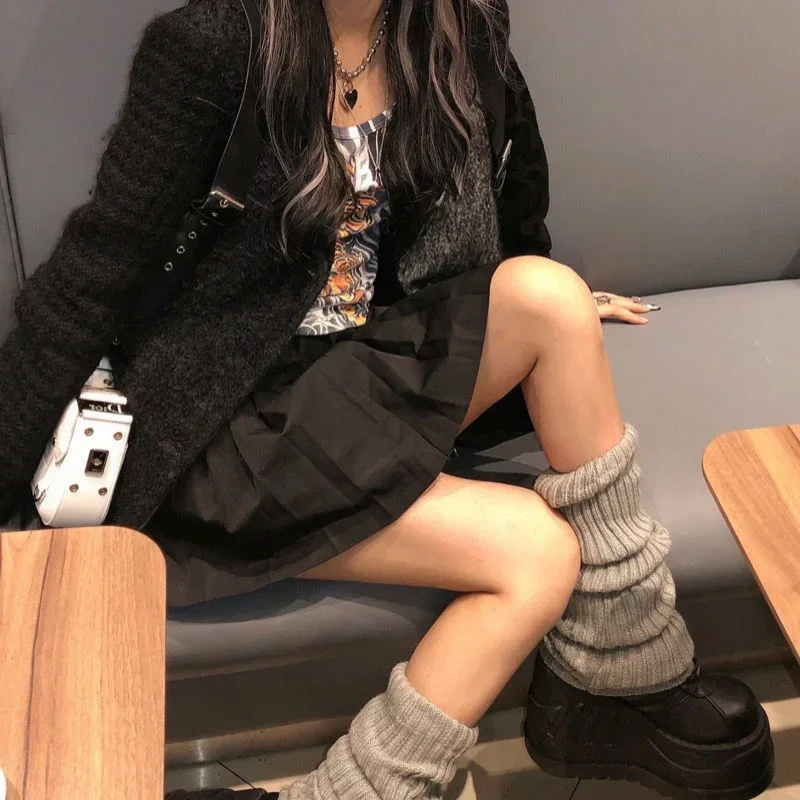 Description Picture 4 of itemNew in JK Lolita Leg Warmer Women's Autumn Winter Knitted Foot Cover Long Socks White Y2K Punk Gothic Crochet Socks Boot Cuffs