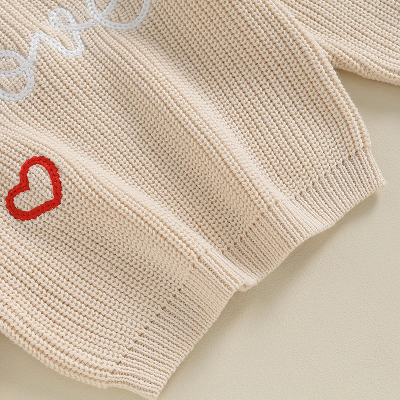 Spring Autumn Newborn Baby Boy Girls Valentine's Day Sweaters Letter Heart Embroidery O-neck Loose Knitted Pullover Tops Clothes