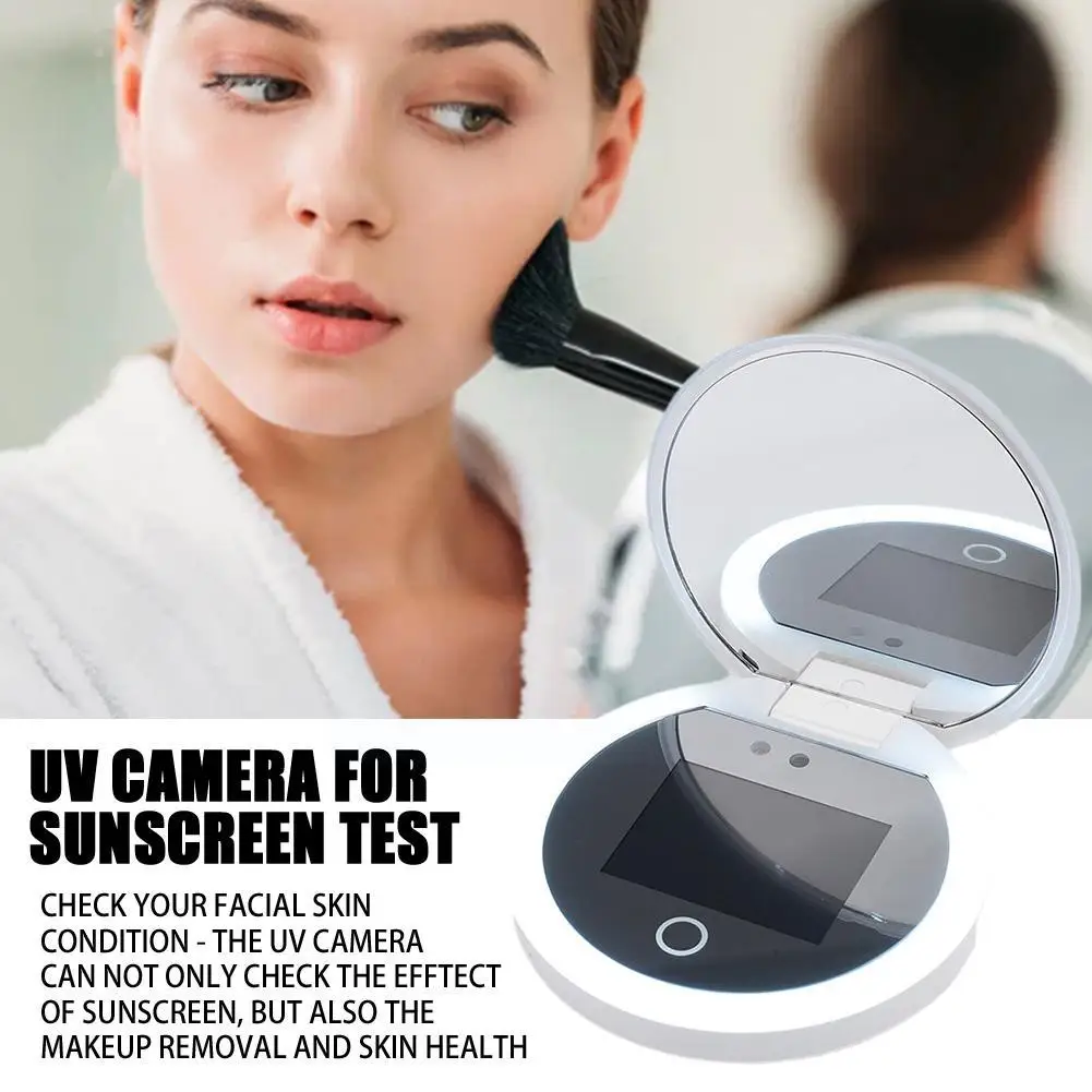 Travel Compact Mirror With UV Camera For Sunscreen Test Handheld LED Beauty Makeup Mirror Facial Examination Testing Hot makeup mirror