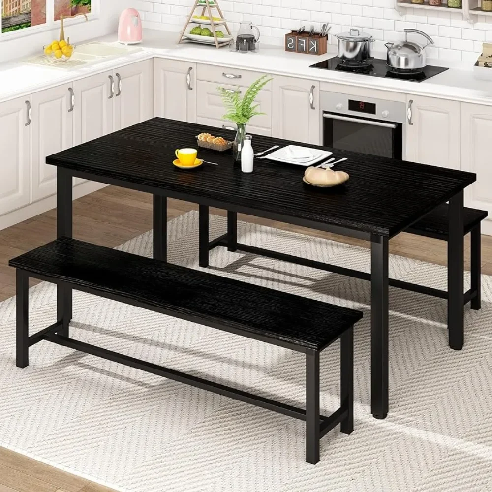 

Home Furniture Black Dining Table Kitchen and Dining Room Kitchen Table Set With 2 Benches of 41.3x11.8x17.7 Inches