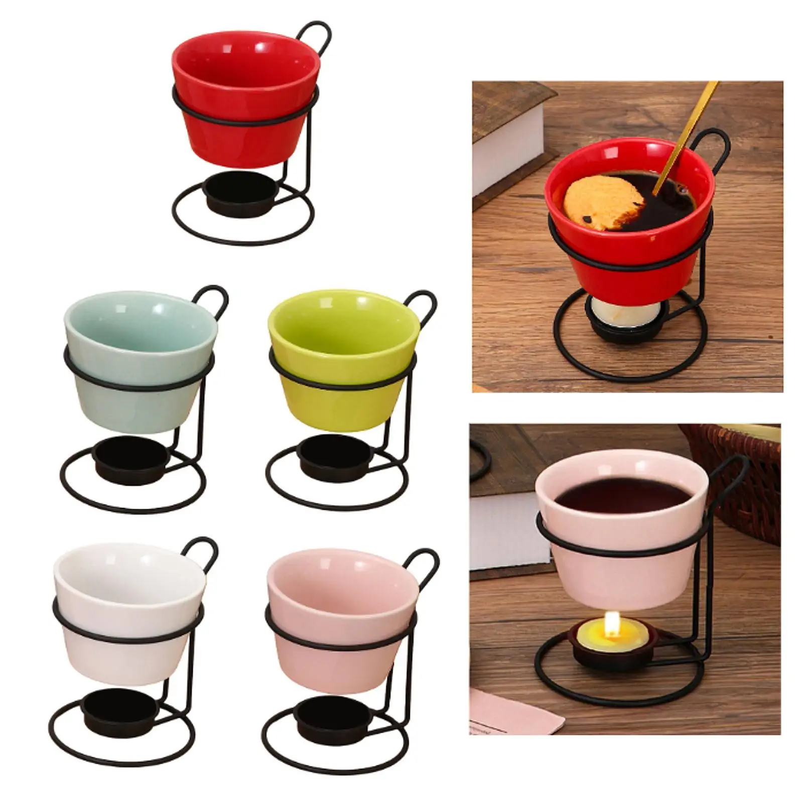 Fondue Pot Set with Iron Rack Chocolate Melter Butter Heater Porcelain Melting Pot for Dinner Anniversary Party Engagement Snack