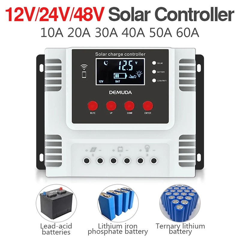 Solar Charge Controller 10A/20A/30A/40A/50A App Real-time Data Monitoring LED Display Intelligent 12V/24V/48V Solar Controller solar battery charge controller