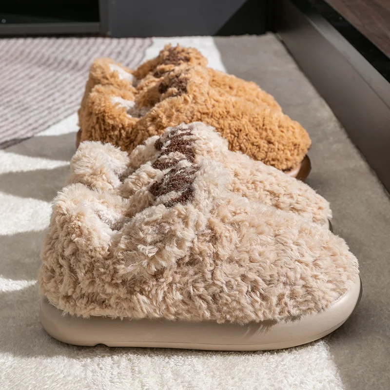 Cotton slippers for women, autumn and winter indoor home, soft bottom for warmth, plush cotton slippers for women, winter 3