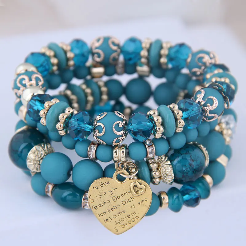 Heart Bead Bracelet For Women Fashion Accessories Antique Tassel Multilayer Mixed Color Beaded Bracelet Set Bohemia fashion bracelet fashion jewelry