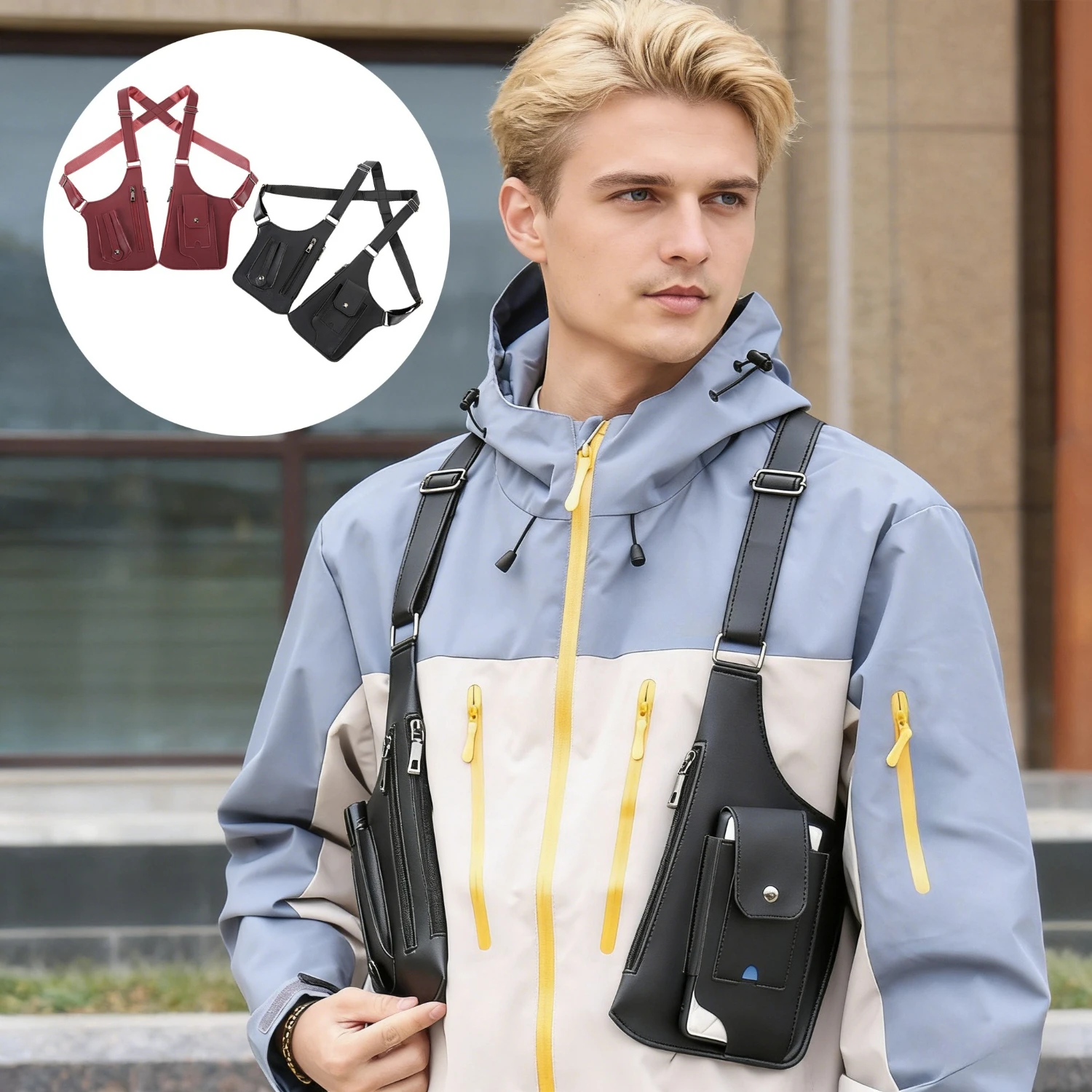 Multifunctional Outdoor Chest Bag Durable Leather Strap Sling Crossbody Bag Casual Sport Shoulder Waist Pack for Men