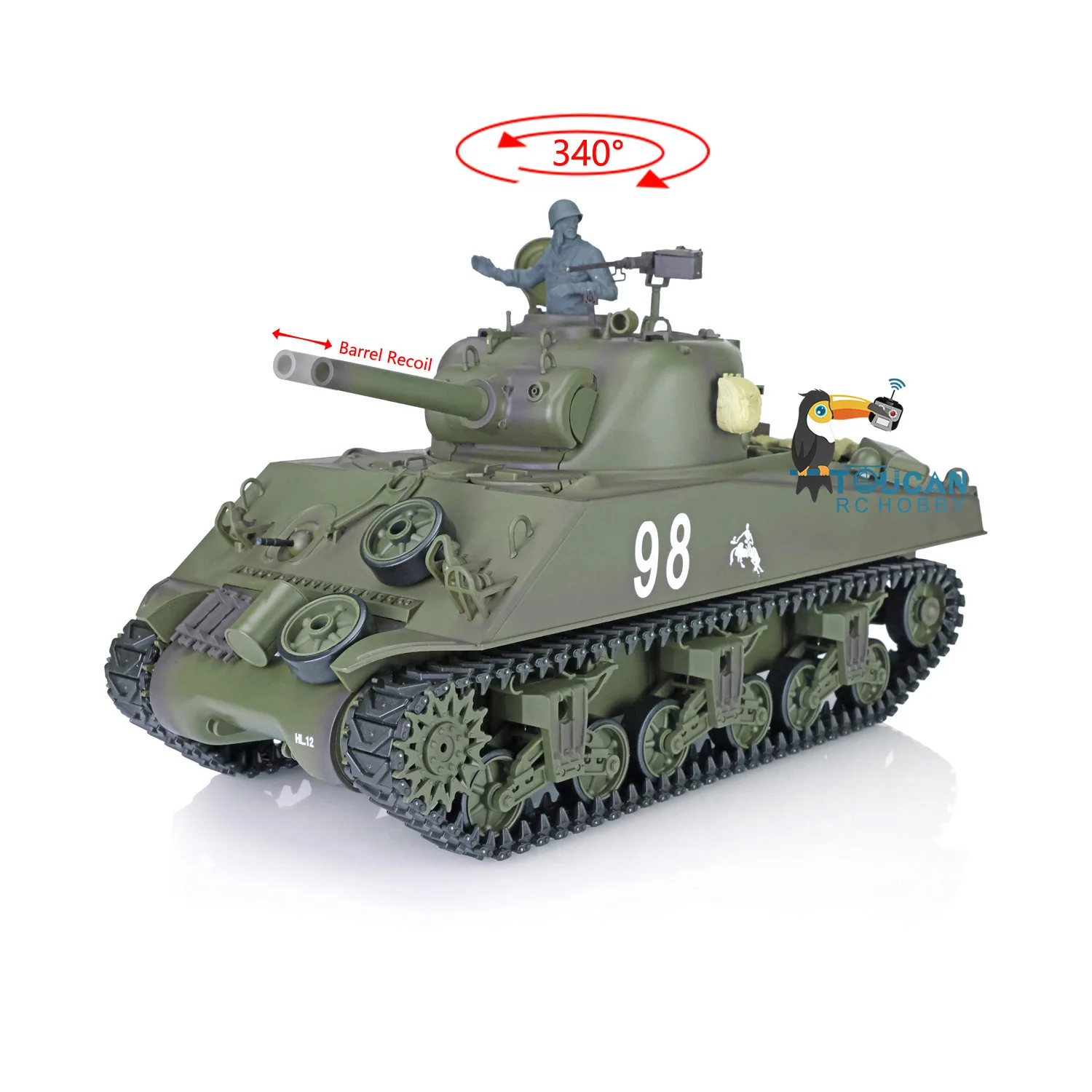 헝롱 1/16 7.0 플라스틱 M4A3 셔먼 RTR RC 탱크 모델 3898 배럴 리코일 연기 발사 BB탄 2.4G 야외 장난감 TH17666-SMT4