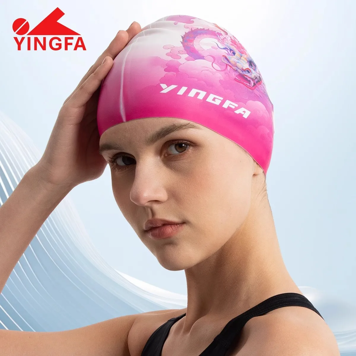 【YINGFA】Printed Silicone Swimming Cap, High Toughness Universal Swimming Cap, Professional Watersport Hat Suitable For Men Women 3