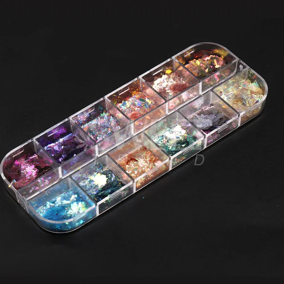 12 Grids Opal Dream Crystal Sequins Nail Flake Galaxy Iridescent Aurora 3D Paillette for Winter Autumn Manicure Decoration SWYFH