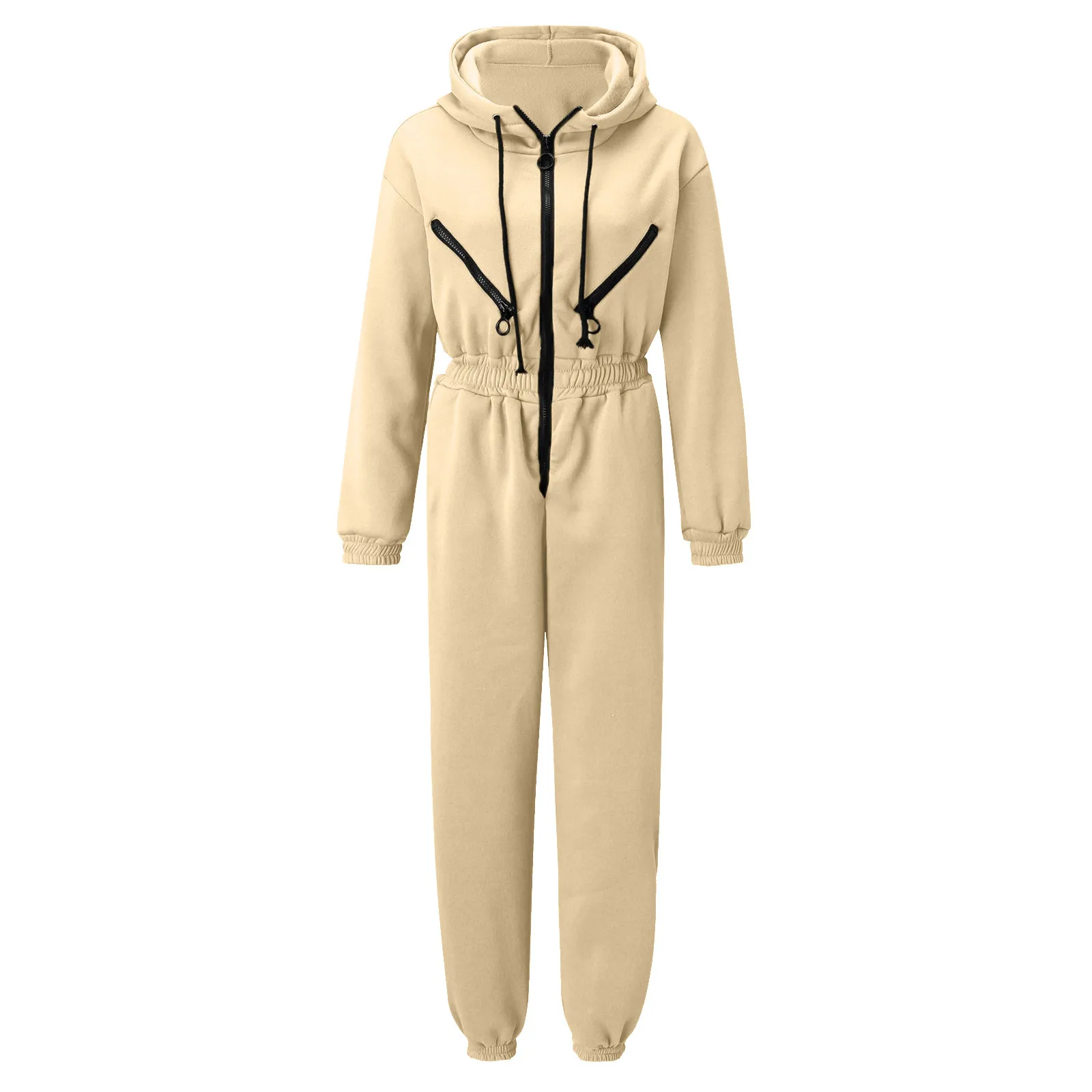 Cheap Hoodie Jumpsuit Women Elegant Long Sleeve One Piece Outfit Warm Romper  Female Overalls Zipper Pocket Playsuit Winter