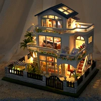 NEW DIY Wooden Mini Seaside Villa Miniature Building Kits Doll Houses With Furniture Casa Dollhouses for Friends Birthday Gifts 4