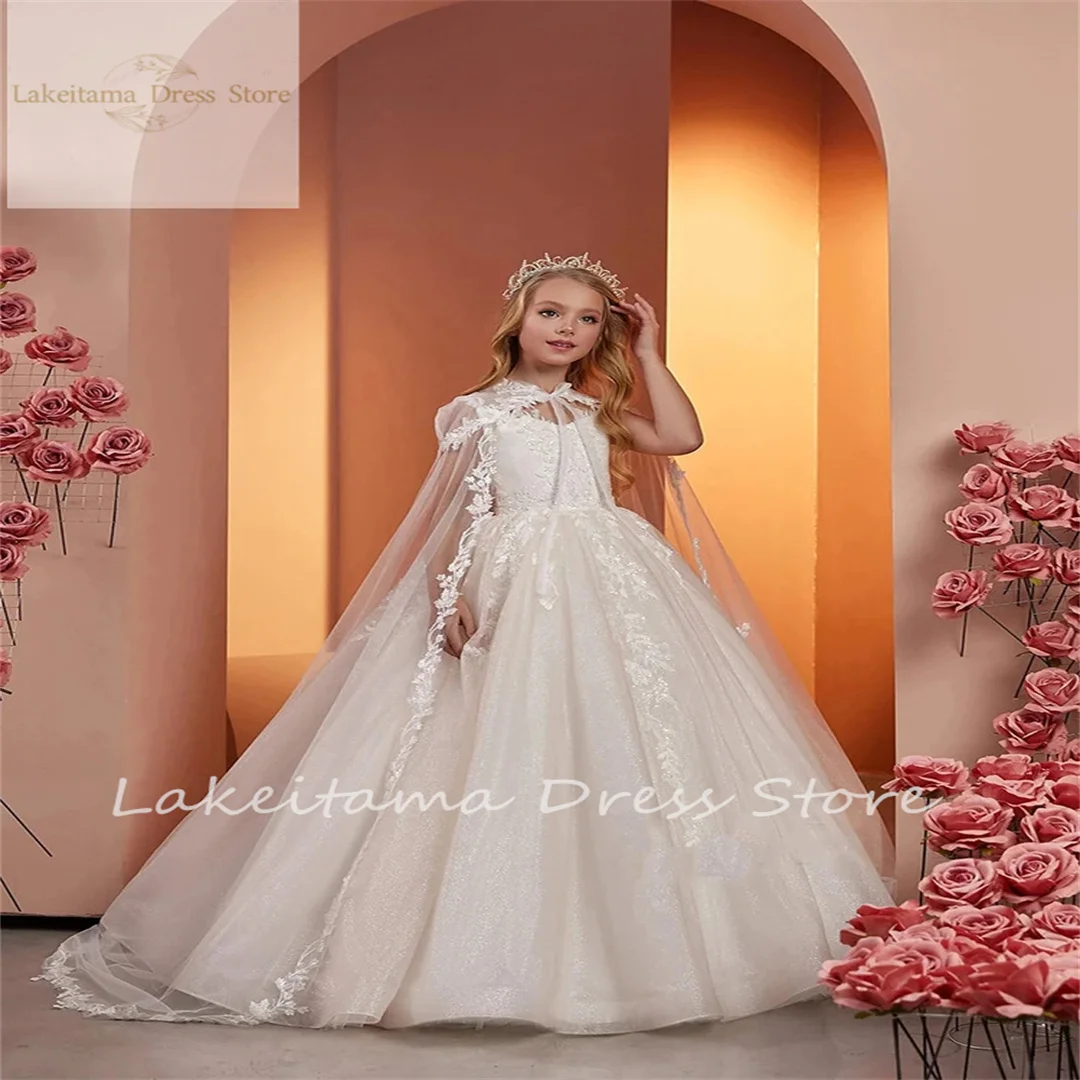 

Gown Flower Girl Dresses For Wedding Lace Appliques A Line Kids Pageant Gowns Half Long Sleeves First Communion Dress