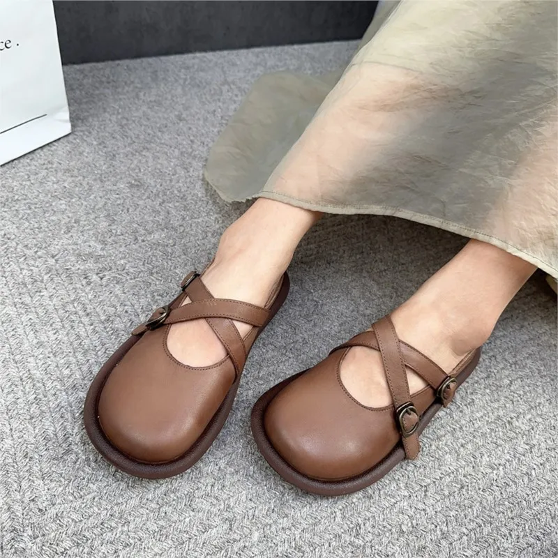 

YourSeason 2023 New Genuine Leather Round Toe Ladies Shoes Handmade Solid Color Women Soft Sole Comfortable Casual Flats