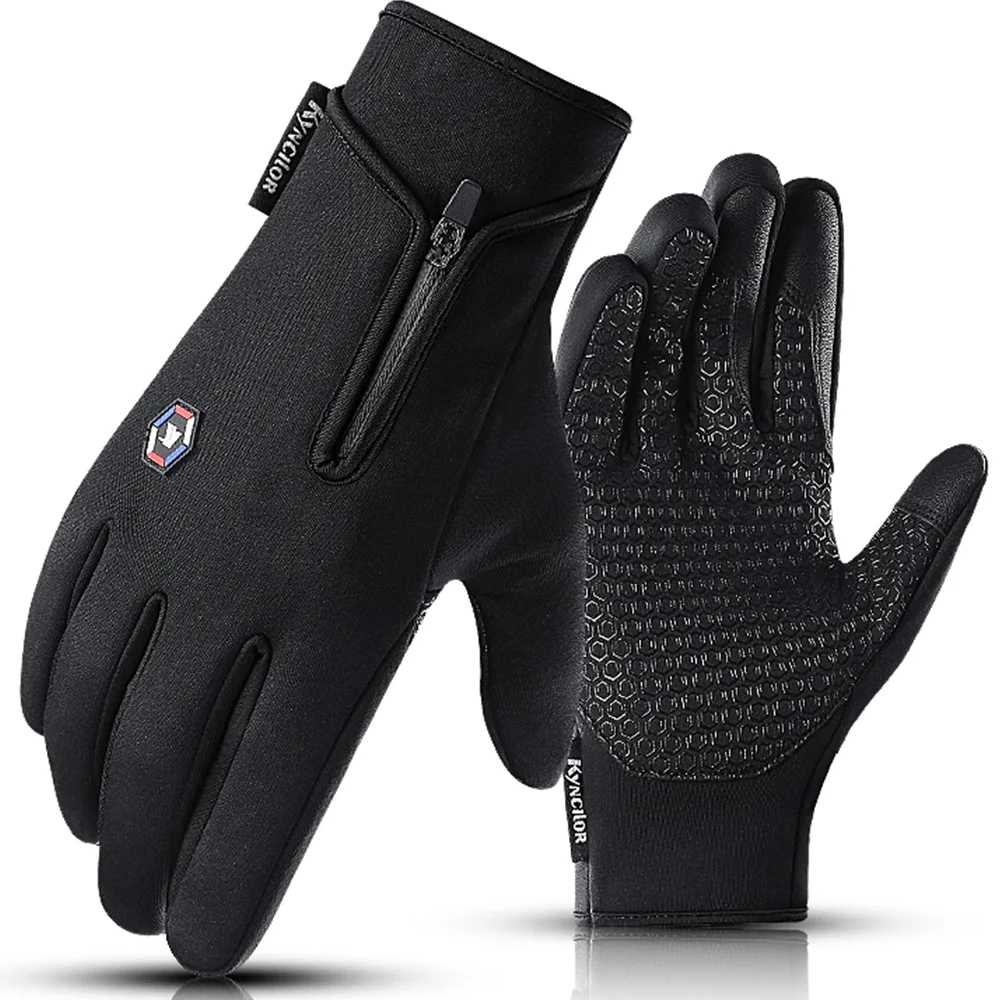 

Winter Outdoor Running Sports Cycling Gloves Black Keep Warm Zipper Wind Waterproof Touch Screen Nonslip Hiking Motorbike Gloves
