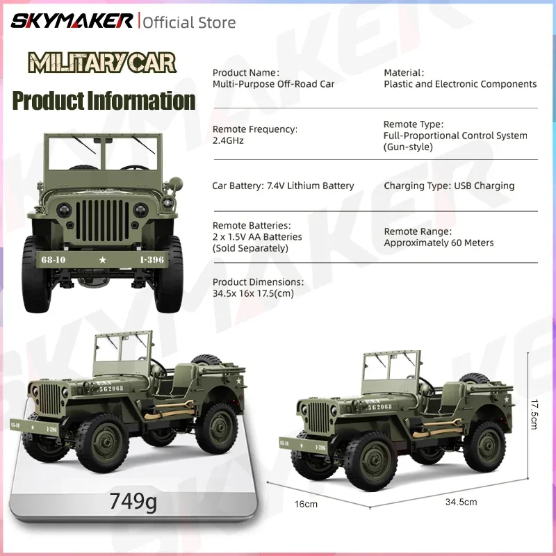 JJRC C8815 1/10 Willys Jeep Rc Car 1941 MB Scaler 2.4g 4wd RTR Crawler Climbing Military RC Truck Offroad Vehicle Adult Kids Toy 5