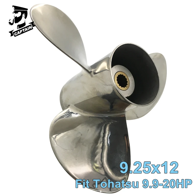 Captain Stainless Steel Propeller Boat 9.25X12 Fit Tohatsu Outboard 9.9HP 12HP 15HP 18HP 20HP 14 Tooth Spline Marine Engine Part