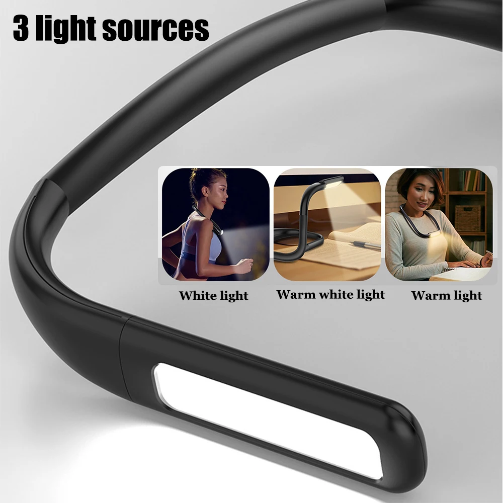 LED Book Light 2 em 1, pendurado pescoço luz de leitura, luz noturna USB, proteção para os olhos, durável, dobrável, correndo