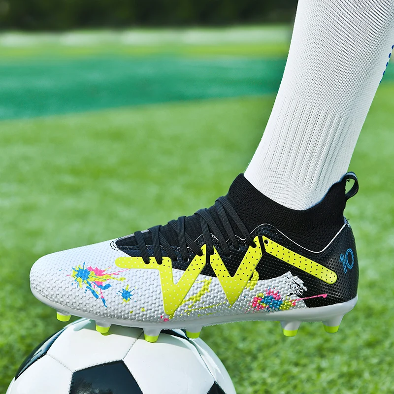 Men Soccer Shoes TF Training Football Boots High-top Non-Slip Sport Turf Cleats Unisex Futsal Wear-Resistant Boys Girls Outdoor