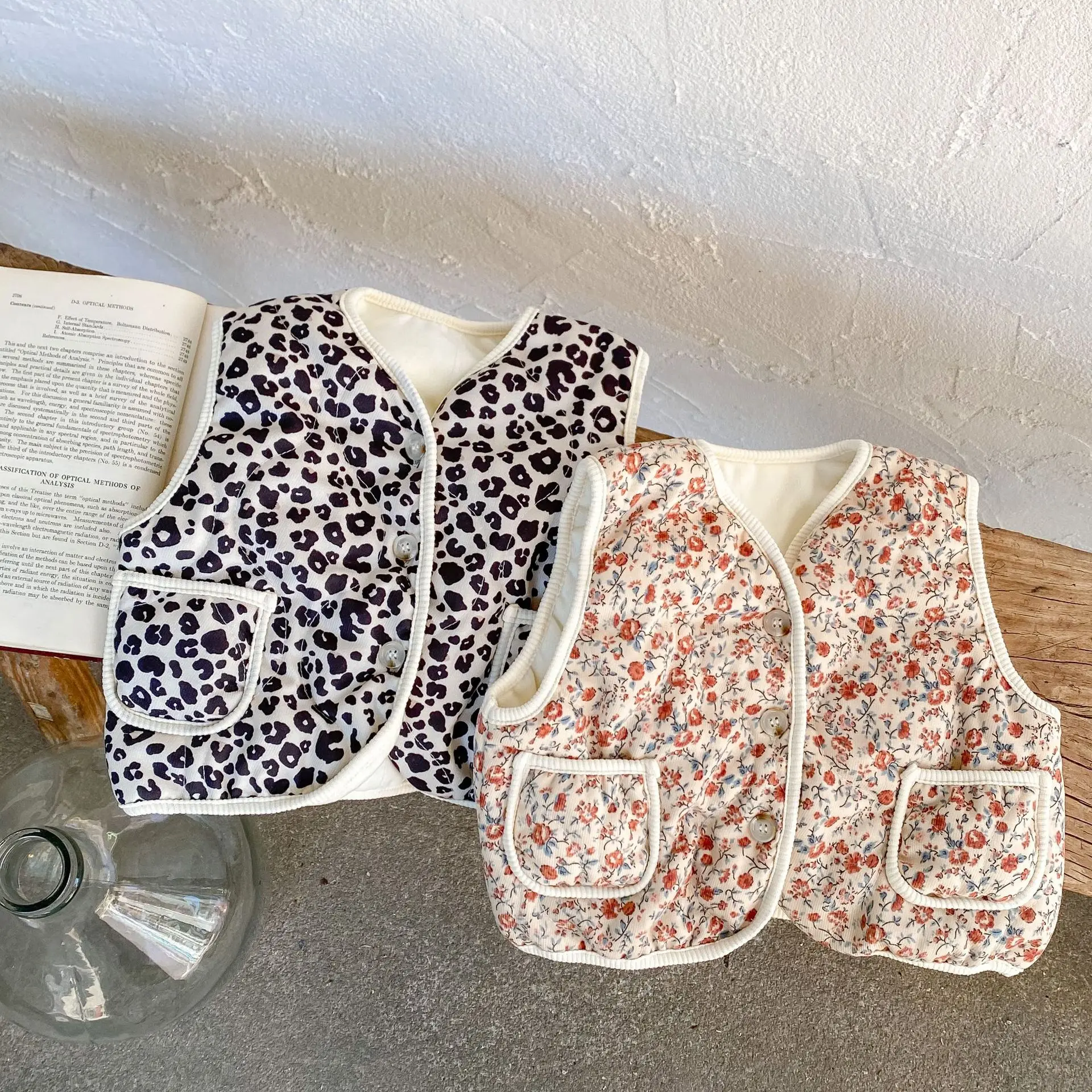 Winter New Baby Sleeveless Vest Floral Leopard Print Infant Girl Cotton Cardigan Coat Toddler Thick Warm Tops Baby Clothes fur vest