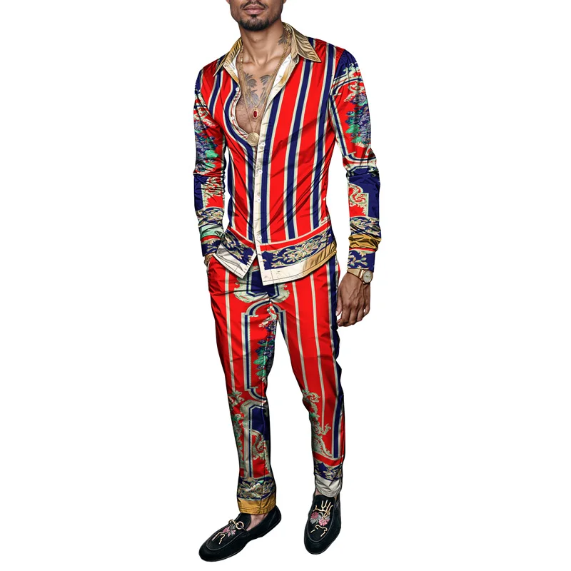 2025 Spring Summer Men Shirt Set Brand Print Fashion Printing Two Piece Set Mens Light Luxury Lightweight Party Long Sleeves_voghion.com